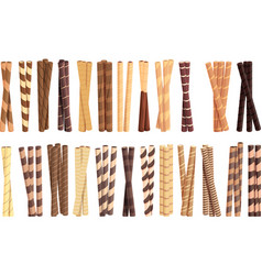 Wafer Rolls Icons Set Cartoon Choco Stick