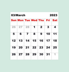 March 2023 Calendar For One Month In The Form Of