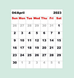 April 2023 Calendar For One Month In The Form Of