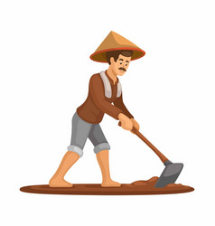 Farmer Working Using Hoe Cartoon