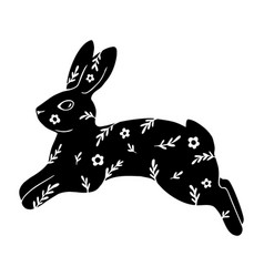 Floral Silhouette Of A Jumping Rabbit Graphic