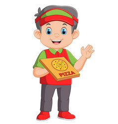 Young Delivery Man Holding A Pizza Box While