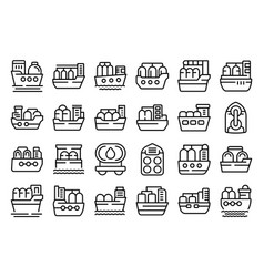 Gas Carrier Ship Icons Set Outline