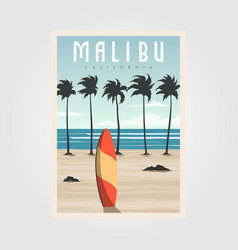 Malibu California Beach Vintage Design Surf