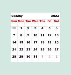 May 2023 Calendar For One Month In The Form Of A