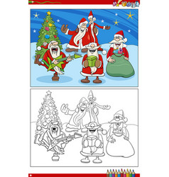 Cartoon Santa Clauses On Christmas Coloring Page