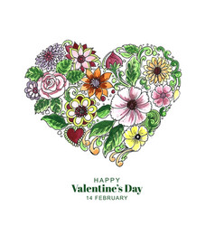 Hand Draw Decorative Floral Heart Shape Card