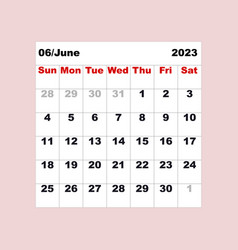 June 2023 Calendar For One Month In The Form Of A