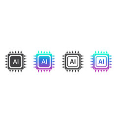 Set Of Ai Chips Icon Black And Gradient Color