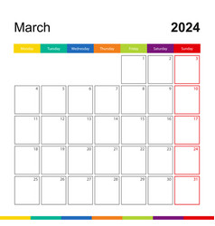 March 2024 Colorful Wall Calendar Week Starts