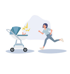 Motherhood Concept Mom Running To Crying Baby