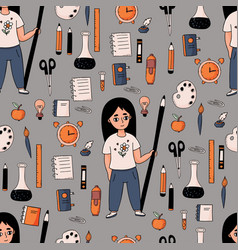 Seamless Pattern Back To School Cute Girl