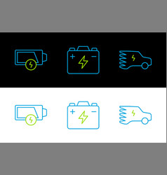 Set Line Electric Car Low Battery And Car Icon