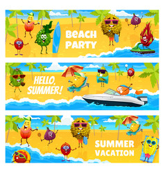 Cartoon Fruits Characters Summer Beach Party Fun