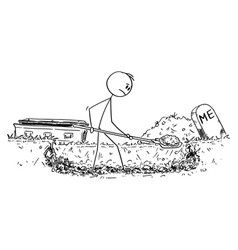 Cartoon Man Digging His Own Grave