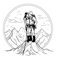 Hiker On Top Of A Mountain Man And Woman