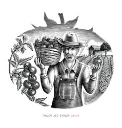 Tomato And Farmer Vintage Engraving Style Clip Art