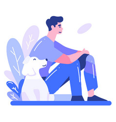 Hand Drawn Young Man With Dog In Flat Style