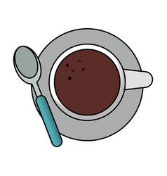 Coffee Cup With Spoon On Disk Topview Cartoon