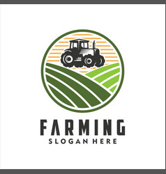 Farm Logo With Tractor And Nature Background