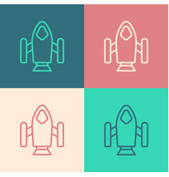 Pop Art Line Rocket Ship Icon Isolated On Color