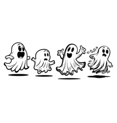 Set Of Ghosts Cartoon Hand Drawn Sketch Halloween