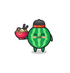 Watermelon As Chinese Chef Mascot Holding