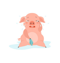 Cute Sad Little Pig Crying Funny Piglet Cartoon