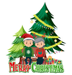 Merry Christmas Logo With Elderly Couple