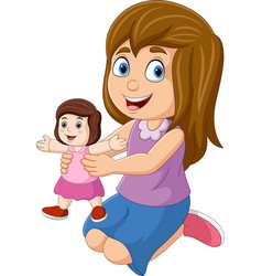 Cartoon Little Girl Holding A Doll