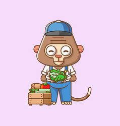 Cute Monkey Farmers Harvest Fruit And Vegetables