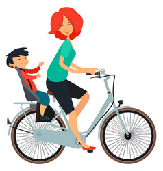 Woman Riding Bicycle With Kid Happy Family