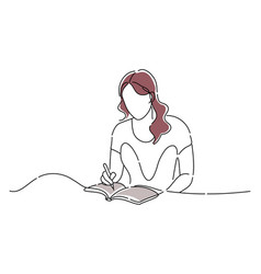 College Girl Studying Doodle Continuous Line Art