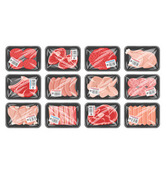 Cartoon Frozen Meat Product In Vacuum Plastic