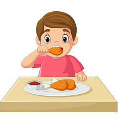 Cartoon Little Boy Eating Fried Chicken