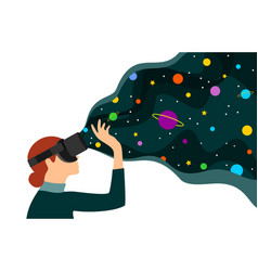 Red Haired Woman In Vr Glasses Looking At Space