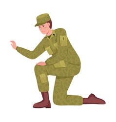 Upset Military Man Standing On Knee Semi Flat