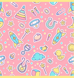 Seamless Pattern With Baby Things On Pink