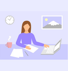 Woman Working At Home On Laptop The Concept