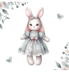 Cute Watercolor Plush Doll Bunny Girl Happy