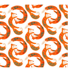 Seamless Pattern Of Dancing Folk Art Foxes