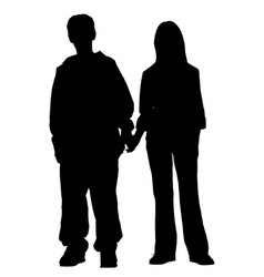 Silhouette Of Standing Boy And Girl