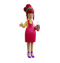 3d Mother Cartoon Holding A Glass