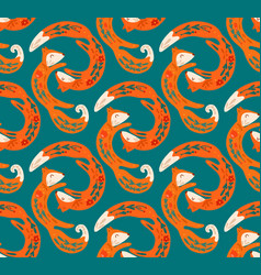 Seamless Pattern Of Dancing Orange Folk Art Foxes