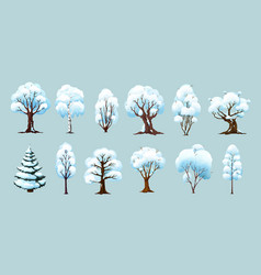 Cartoon Winter Trees Isolated Plants With Snow