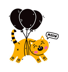 Cute Cat Animal Flying With Balloon Floating