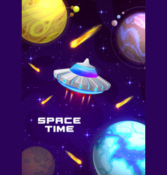 Cartoon Galaxy Space Poster Alien Ufo And Planets