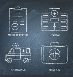 Ambulance And Hospital Chalkboard Icon Set