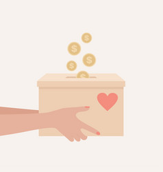 Female Hands Holding A Charity Box With Heart