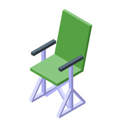 Green Folding Chair Standing On White Background